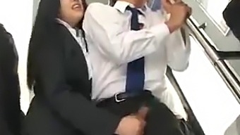 Japanese Babe Gives A Public Bus Handjob