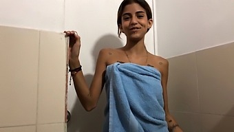 Young Latina Stepsister Discovers Solo Pleasure In Her Bathroom And Receives A Facial Finish